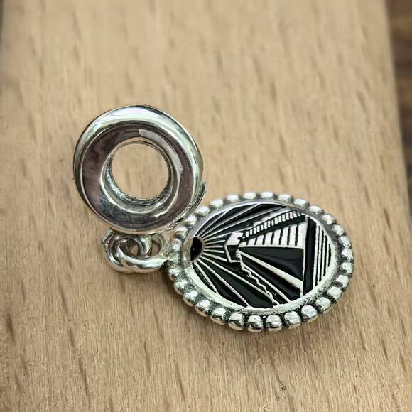 Pandora Engraving Pyramid Black Charm Pendant, S925 Silver Bracelets - Picture 3 of 4